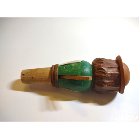 ANRI Mechanical Head Man Bottle Stopper Wood Hand Carved Puppet Barware Cork - Picture 6 of 7